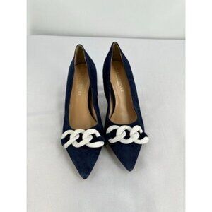 BEAUTIISOLES Claudia Pointed Toe Pump Size 8 In Navy Suede Leather